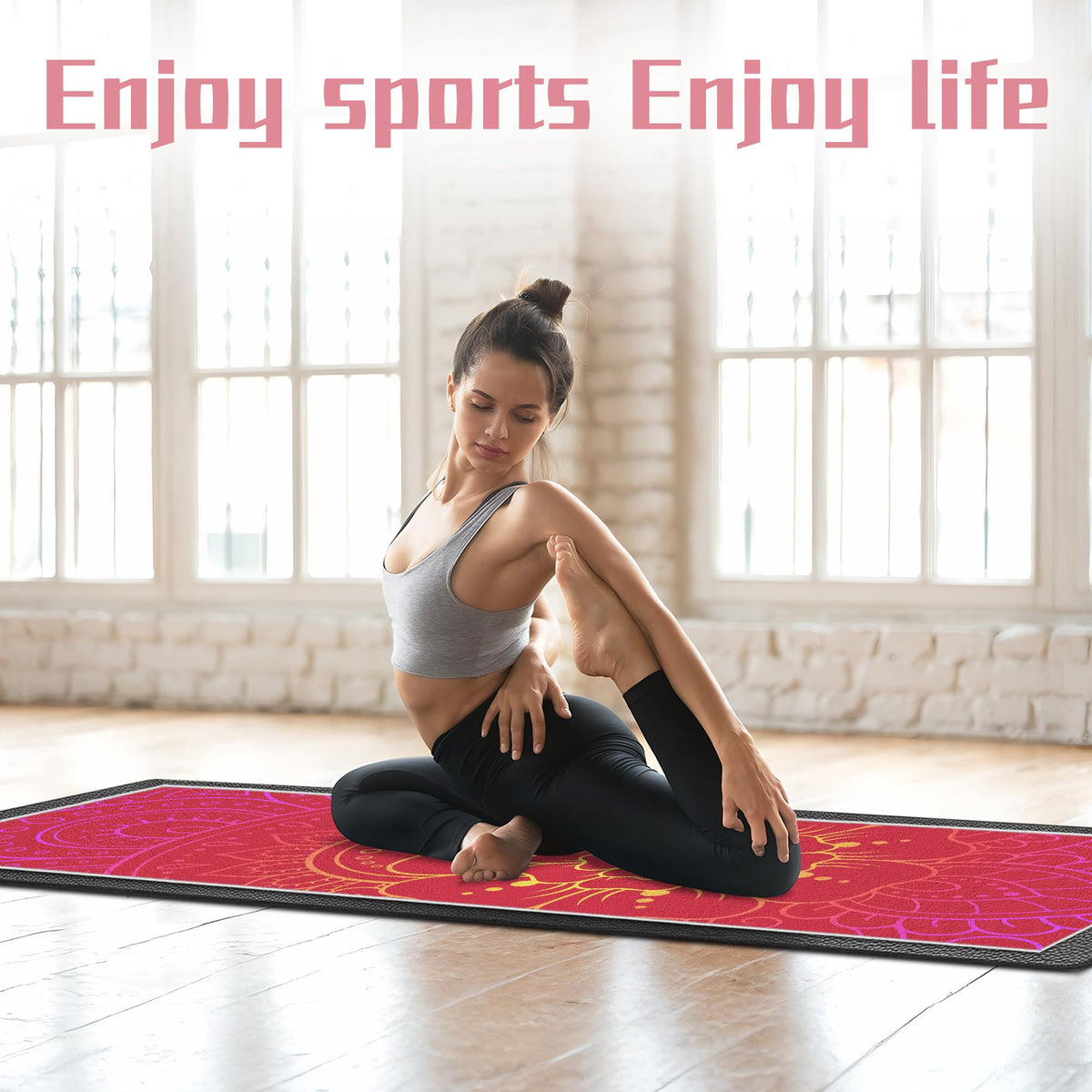 Yoga Towel Absorbent Yoga Mat Towel for Hot Yoga Non Slip (Red Flowers / Casual)