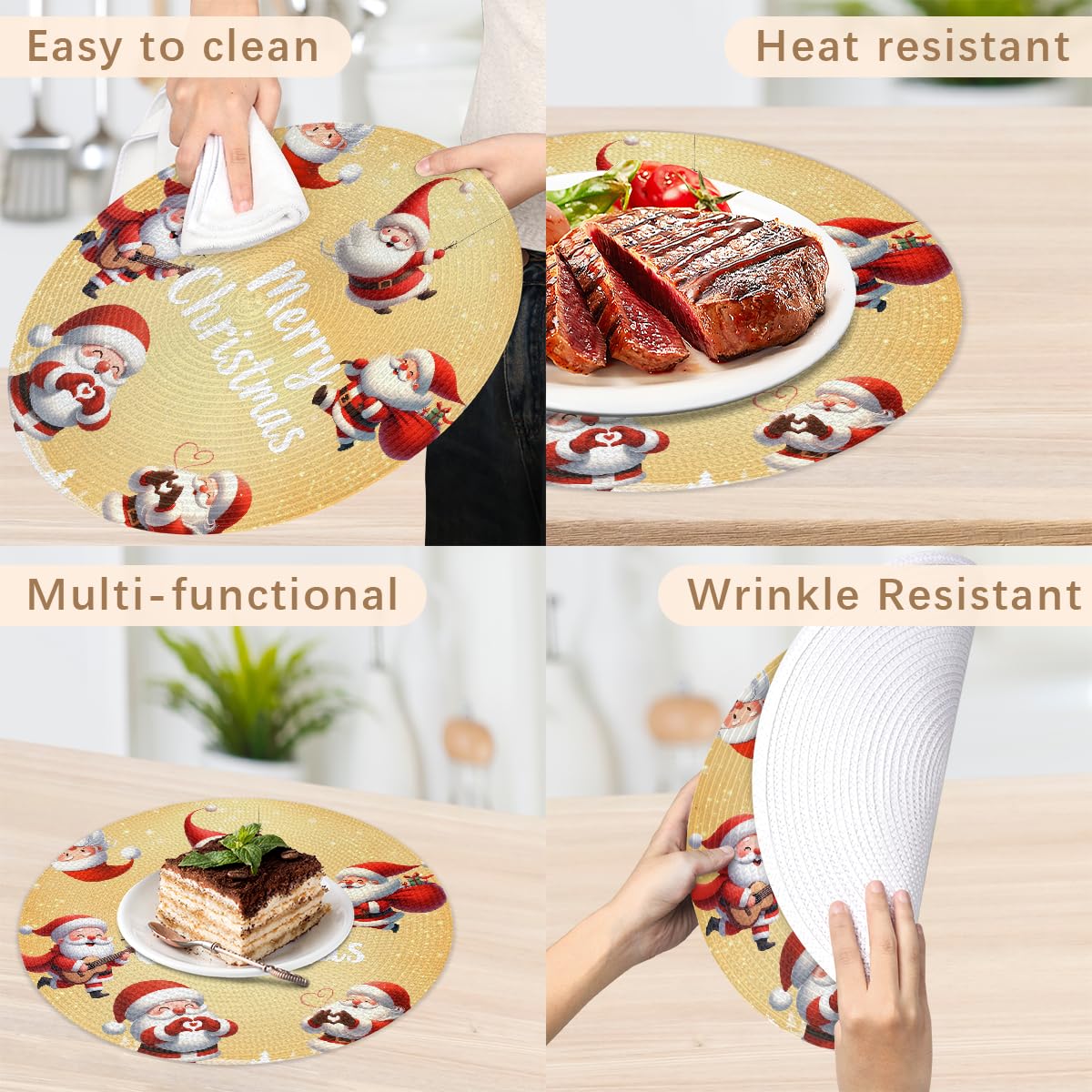 Christmas Woven Placemats Round Placemats Set of 4 for Festival Party (C 006 / 4 pieces)