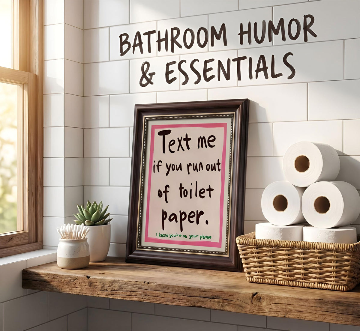 Dark Brown Framed Text Meif You Runoutof Toiletpaper Wall Art 9x11in (Bathroom Quotes / 11"L x 9"W)