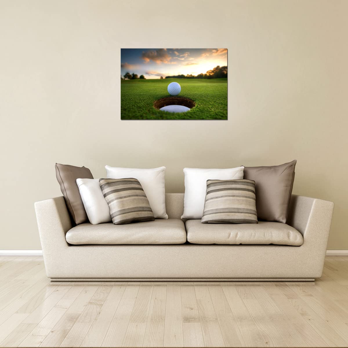 Large Artwork Golf Ball Men Cave Wall Art Golf Course Sport Themed Sunset (36"L x 24"W / Golfing)