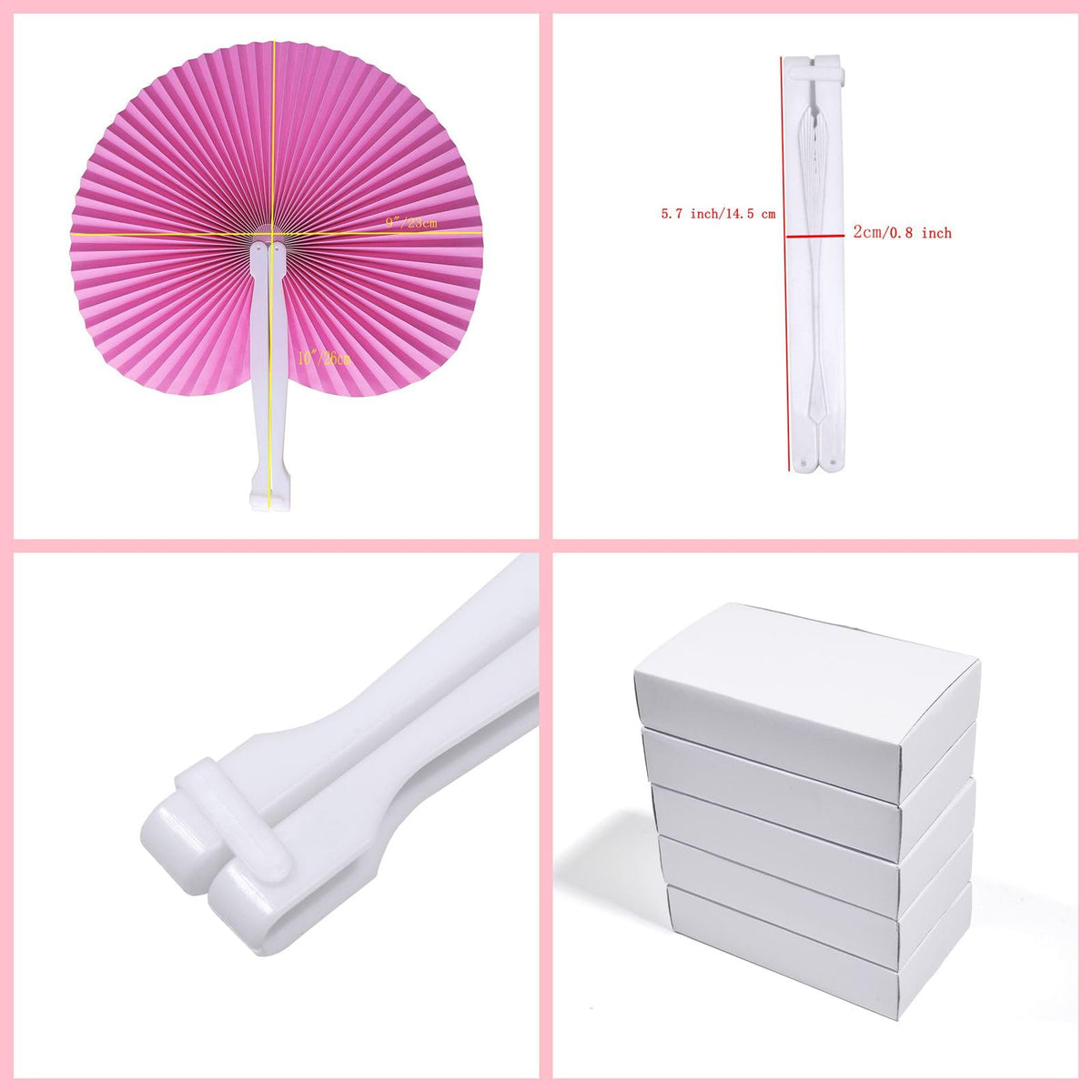 24 Pieces Multicolor Round Paper Fans (Multi Color White Handle / 24 PCS)