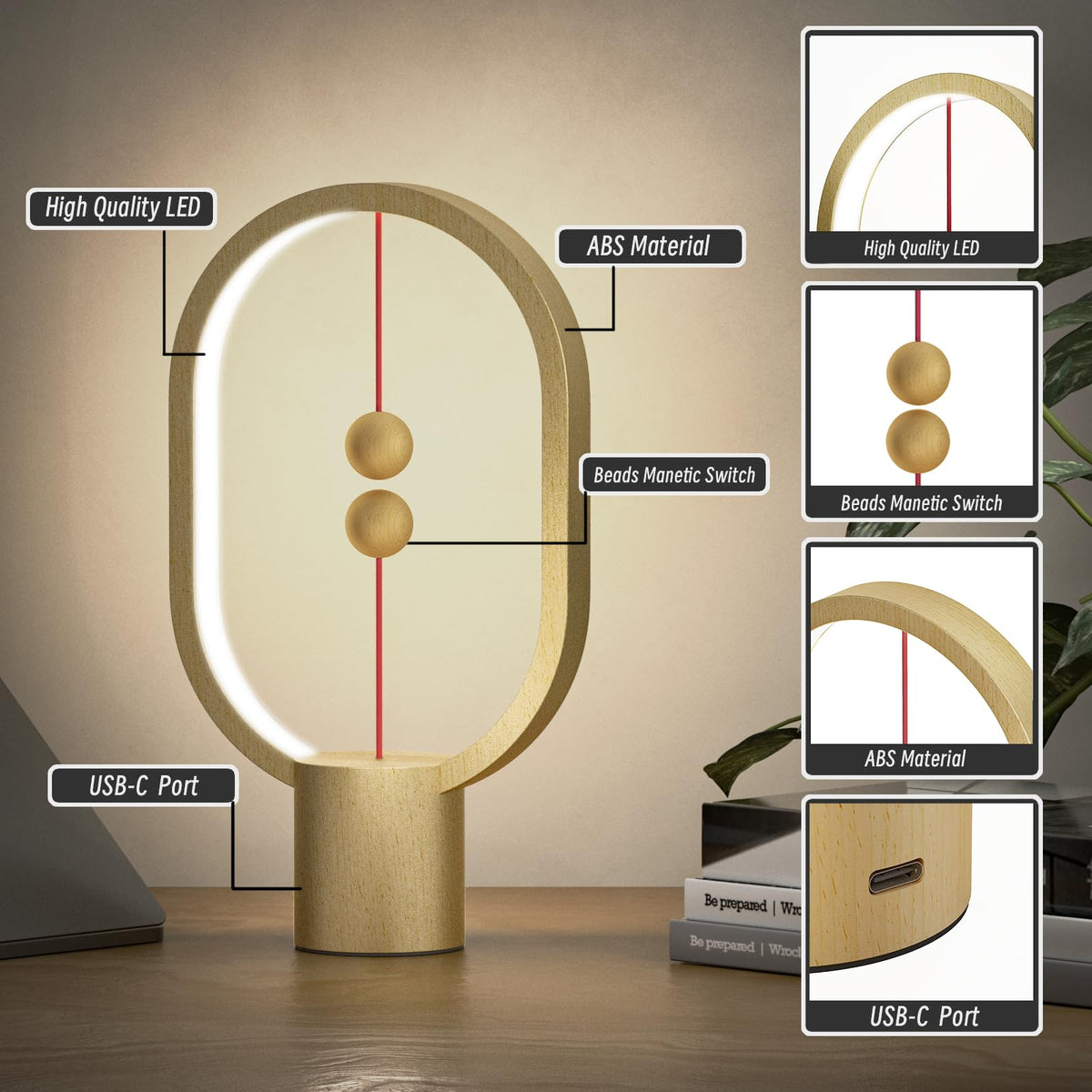 Bedroom Lamps (Wood -7.87")