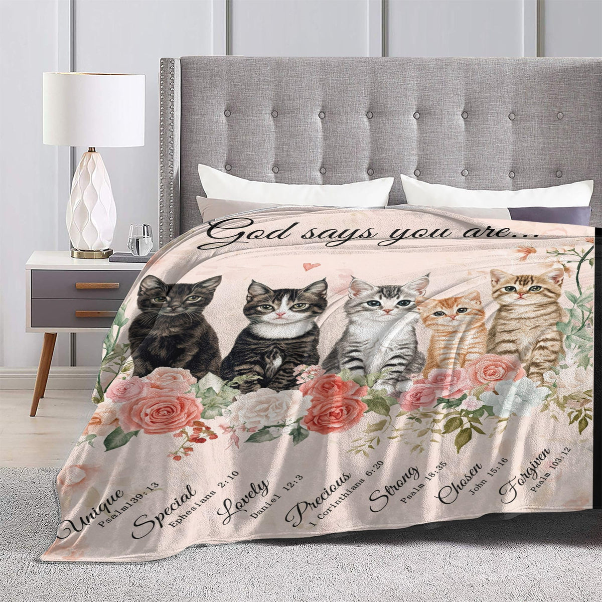 Cat Fleece Throw Blanket Christian Inspirational Gifts Room Decor 60"x80" (Five Cats / 60"X80")