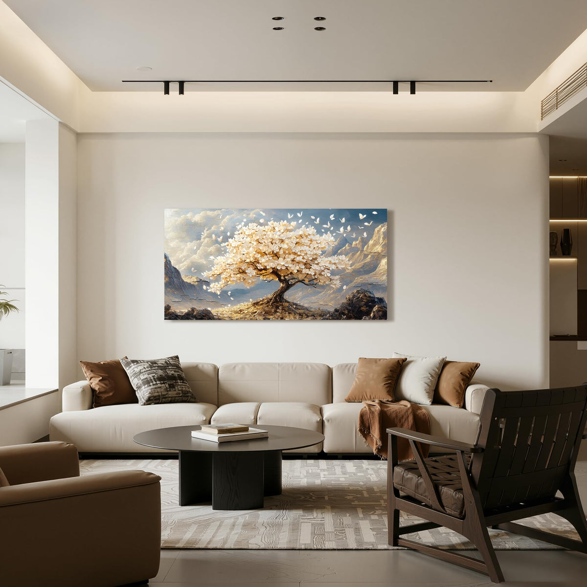 Modern Tree of Life Large Wall Art Japanese Zen Nature Decor Gold (White Tree / 48"L x 24"W)