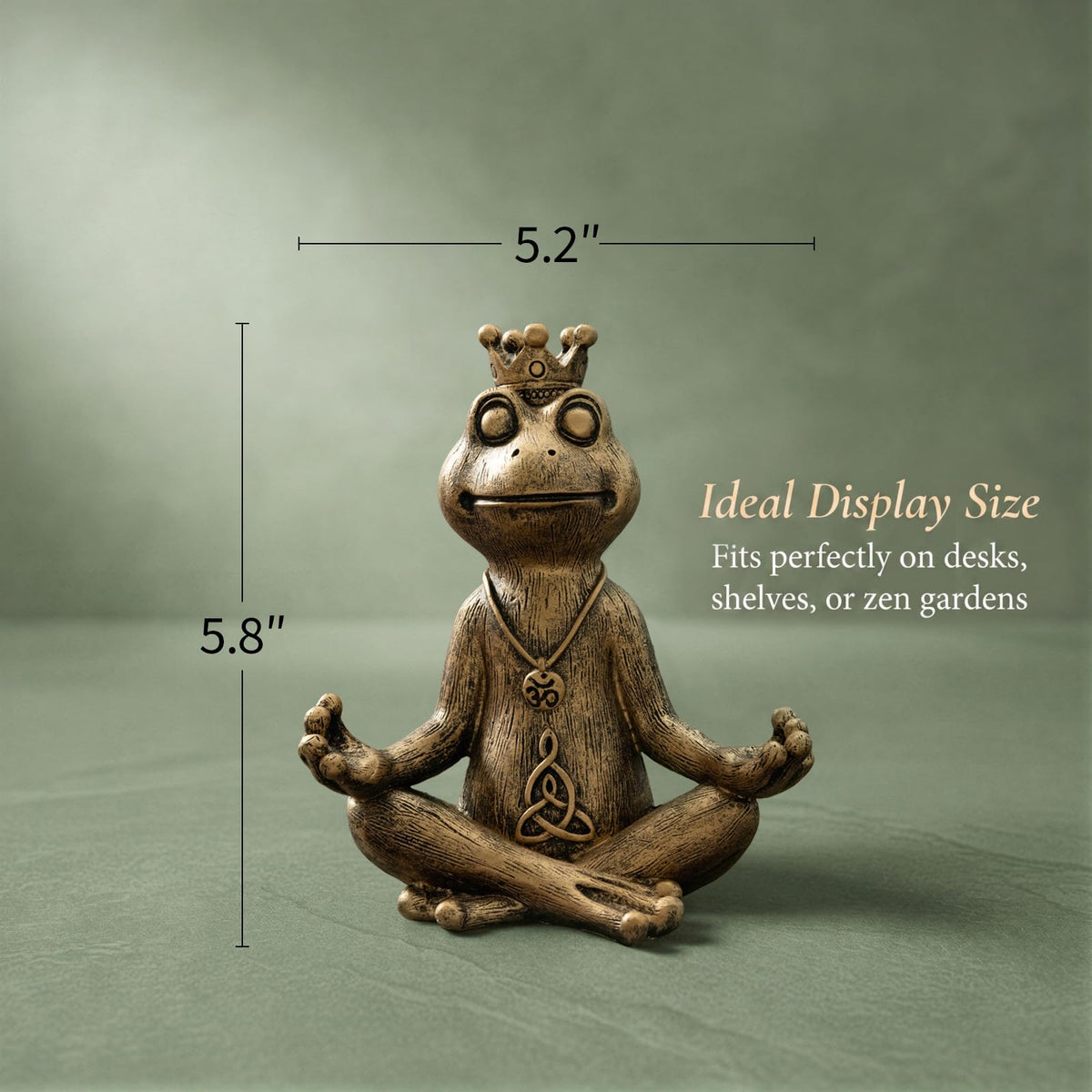 Meditating Zen Frog Statue Decor with Bonus Om Necklace (Gold)