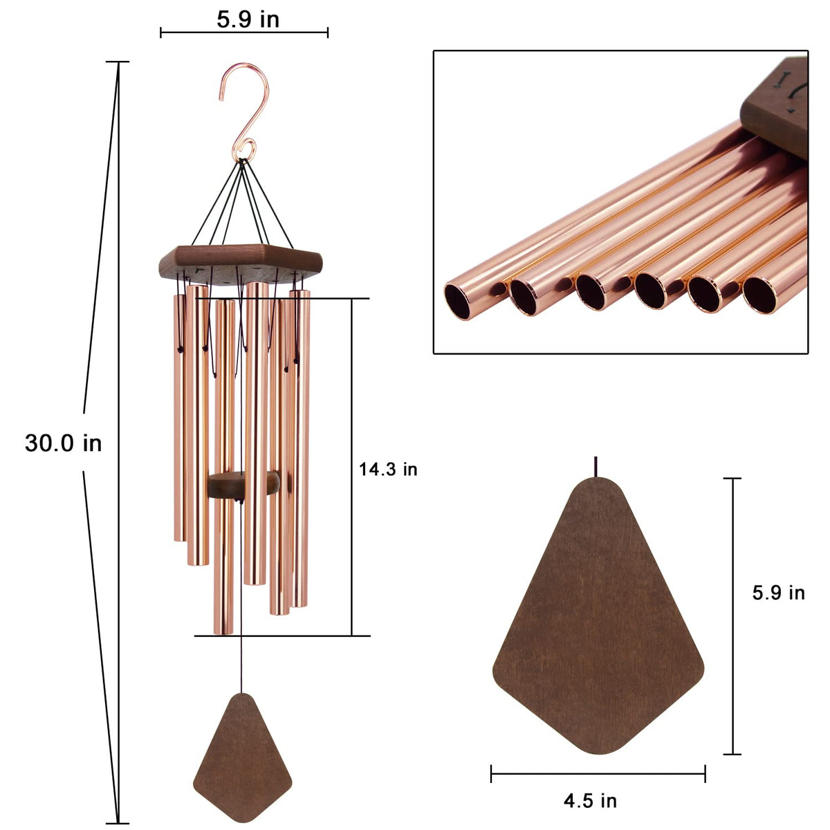 Memorial Wind Chimes for Outside 30 inch Rose Gold Gift for Mom Decor Yard (30" / Rose Gold)