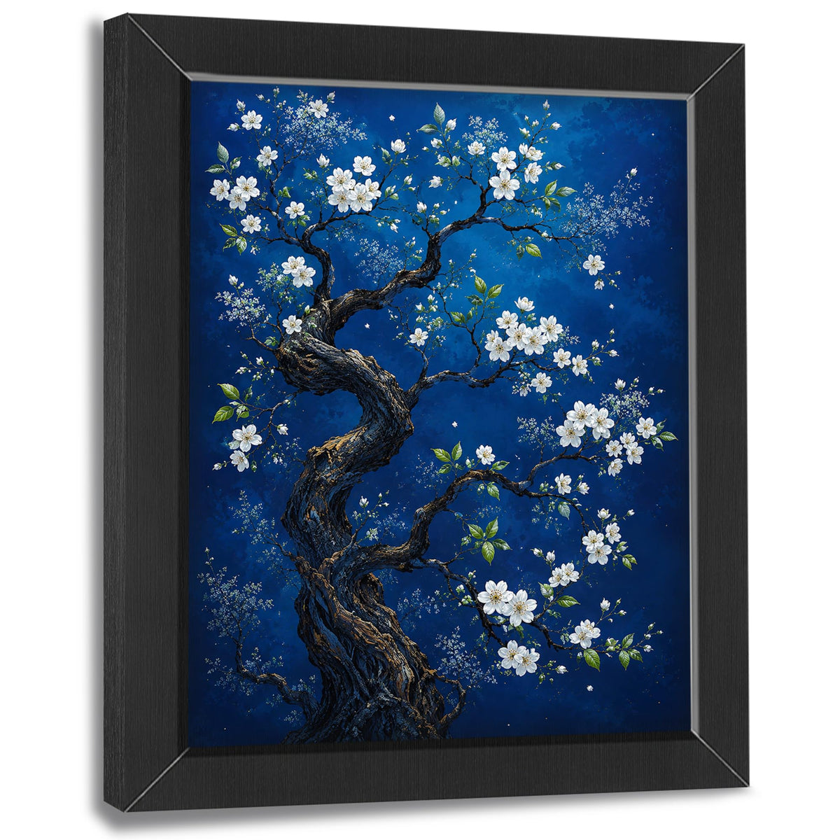 White Blue Blossom Tree Decor Wall Art (Wall Art Framed 56 / 10"L x 8"W)