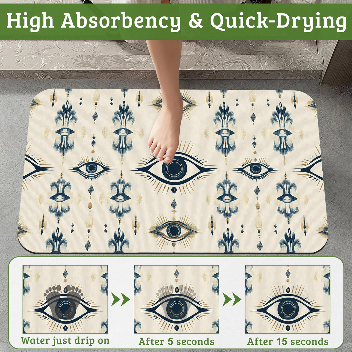 Vintage Evil Eye Bathroom Rugs Thin Bath Mat Non Slip Washable (Vintage Evil Eye)
