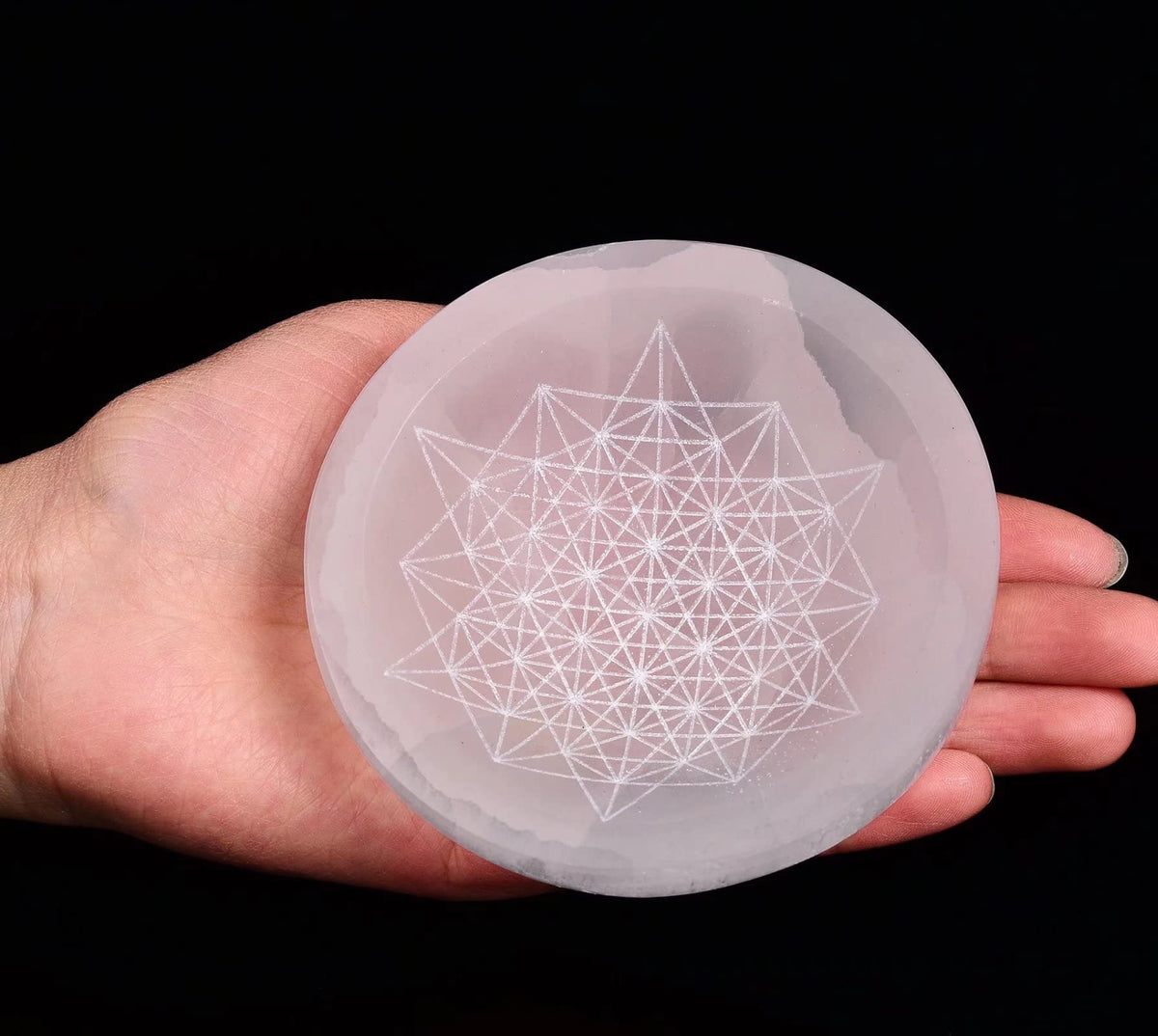 Natural Selenite Bowl (Round Sacred Geometry 3.5-4 inches)