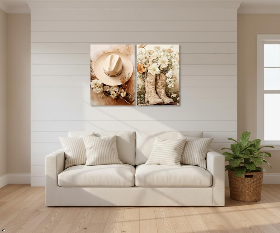 Cowboy Boots & Hat Canvas Wall Art Set (xiemao / 16"L x 12"W)
