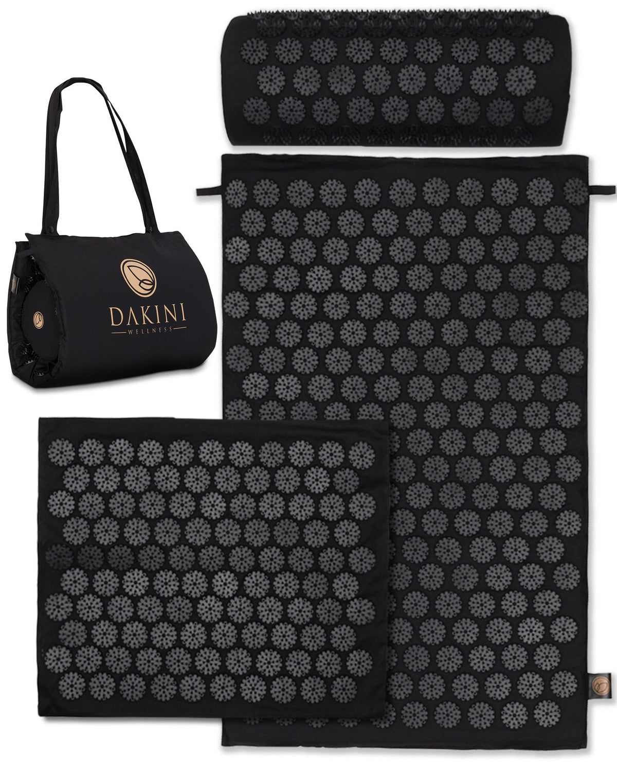 Acupressure Mat and Pillow Set with Mini Pad (Black)