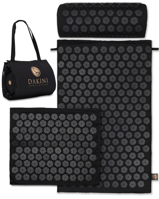 Acupressure Mat and Pillow Set with Mini Pad (Black)