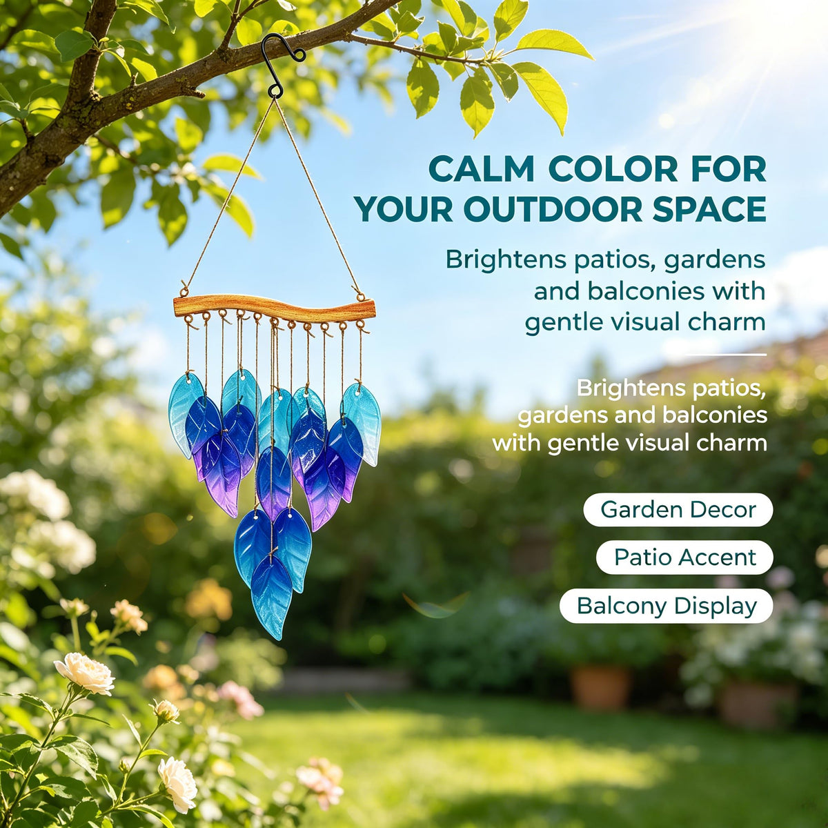 Wind Chimes Blue Glass Leaves