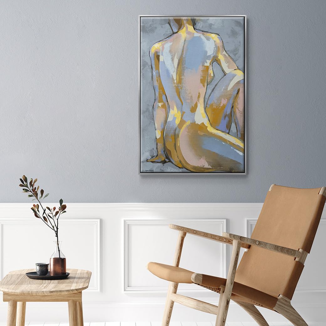 Canvas Glam Wall Art Home Paintings & Prints Elegant Lady Posing Portrait Abstract Silver Floater Frame Decorations for Office Kitchen Living Room (41"L x 27"W / Grey Maiden II)