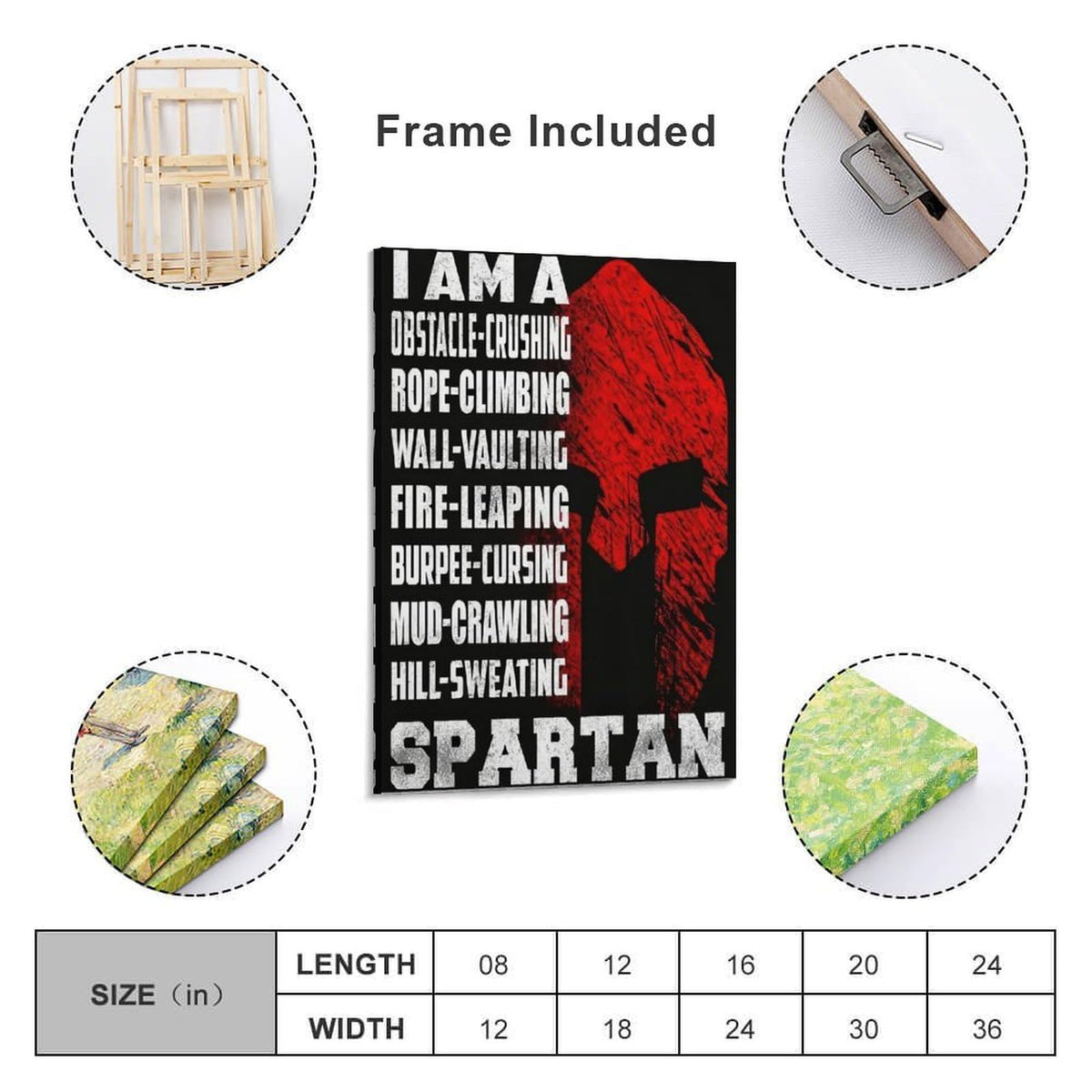 I Am A Spartan Obstacle Race Motivation Canvas Printing Wall Art Prints Wall Decor Posters Red Black Warrior Helmet Gym Fitness Training Bedroom Office Garage Decor 08x12inch (style-35 / 08x12inch(20x30cm) Frame)