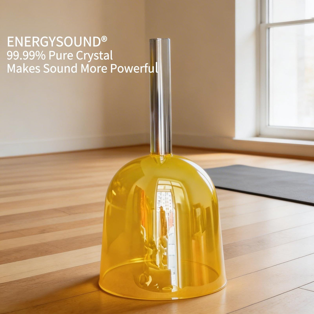 432Hz E Solar Plexus Chakra Opaque Yellow Handle Clear Sound Bowl 6"+Bag (6 inch Handheld Bowl / Opaque Yellow 432 Hz E Note)