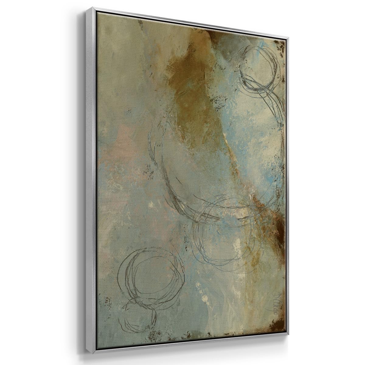 Wall Art Silver Floater Frame Home Decor Rustic Natural Color Zen Path Modern Abstract Hanging Paintings for Living Room Kitchen Office Walls (37"L x 25"W / Zen Path I)
