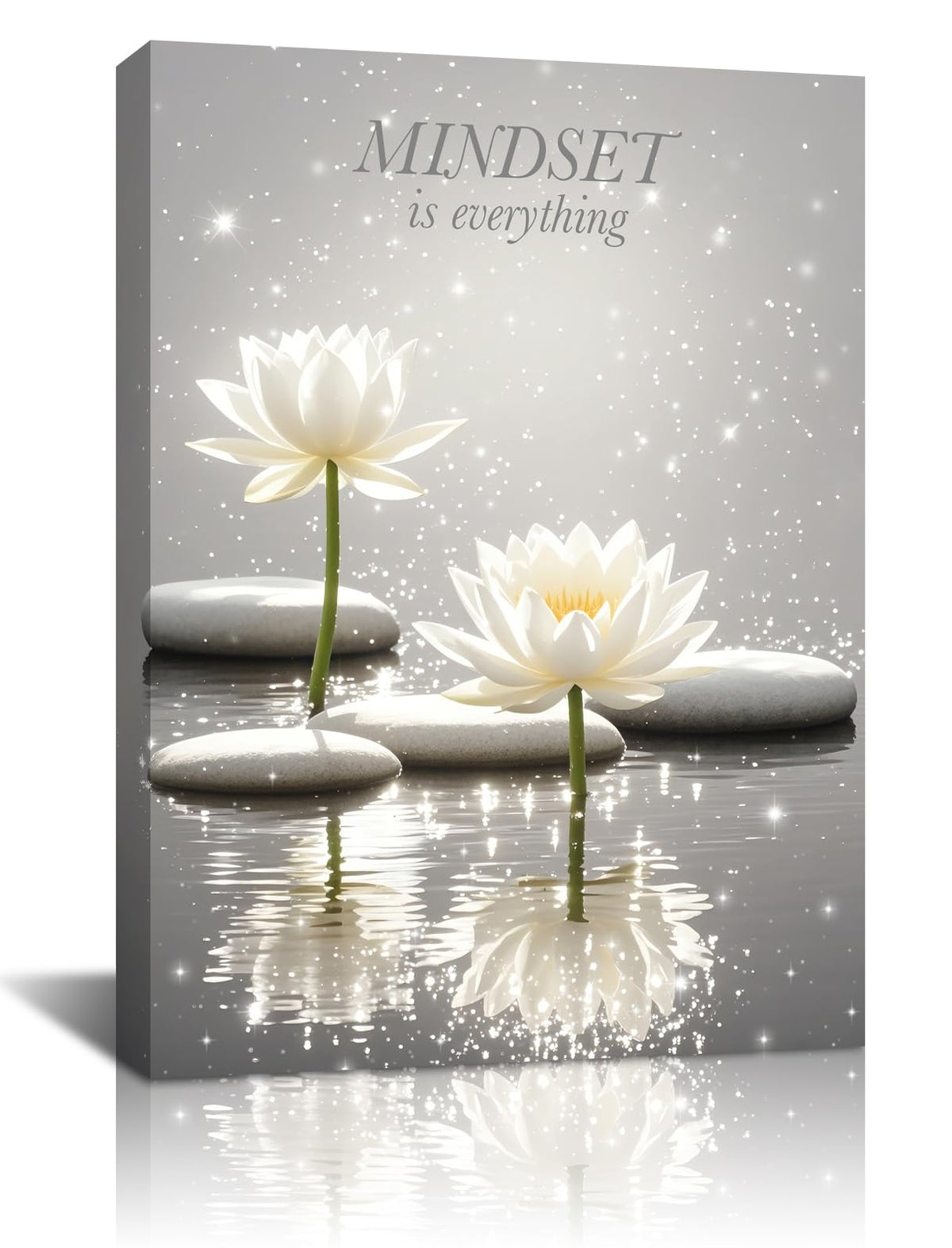 Lotus Floral Mindset Motivational Quotes Poster for Zen Office Wall Decor (Framed 12"X16"- Canvas Prints Art Lotus Floral)