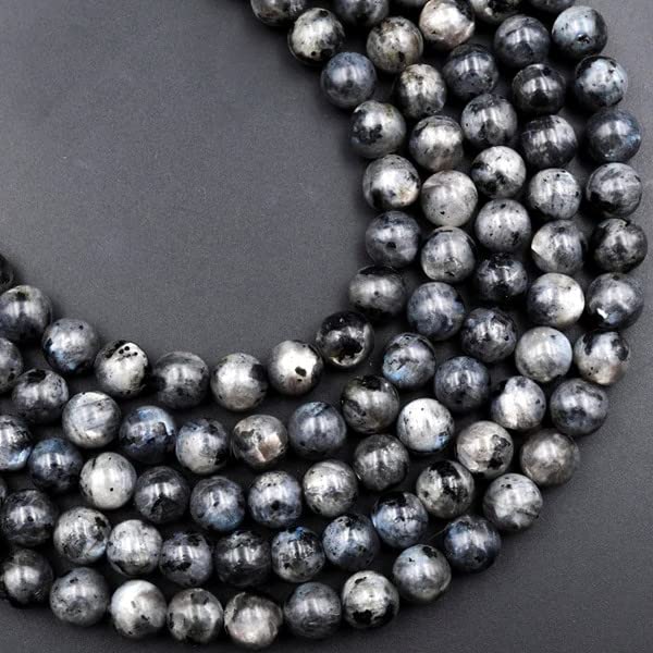 108 Pcs Larvikite Beads for Jewelry Making 8 MM Black Larvikite Gemstones Loose Beads for Bracelet Making (Larvikite Beads / 8MM, 108pcs)