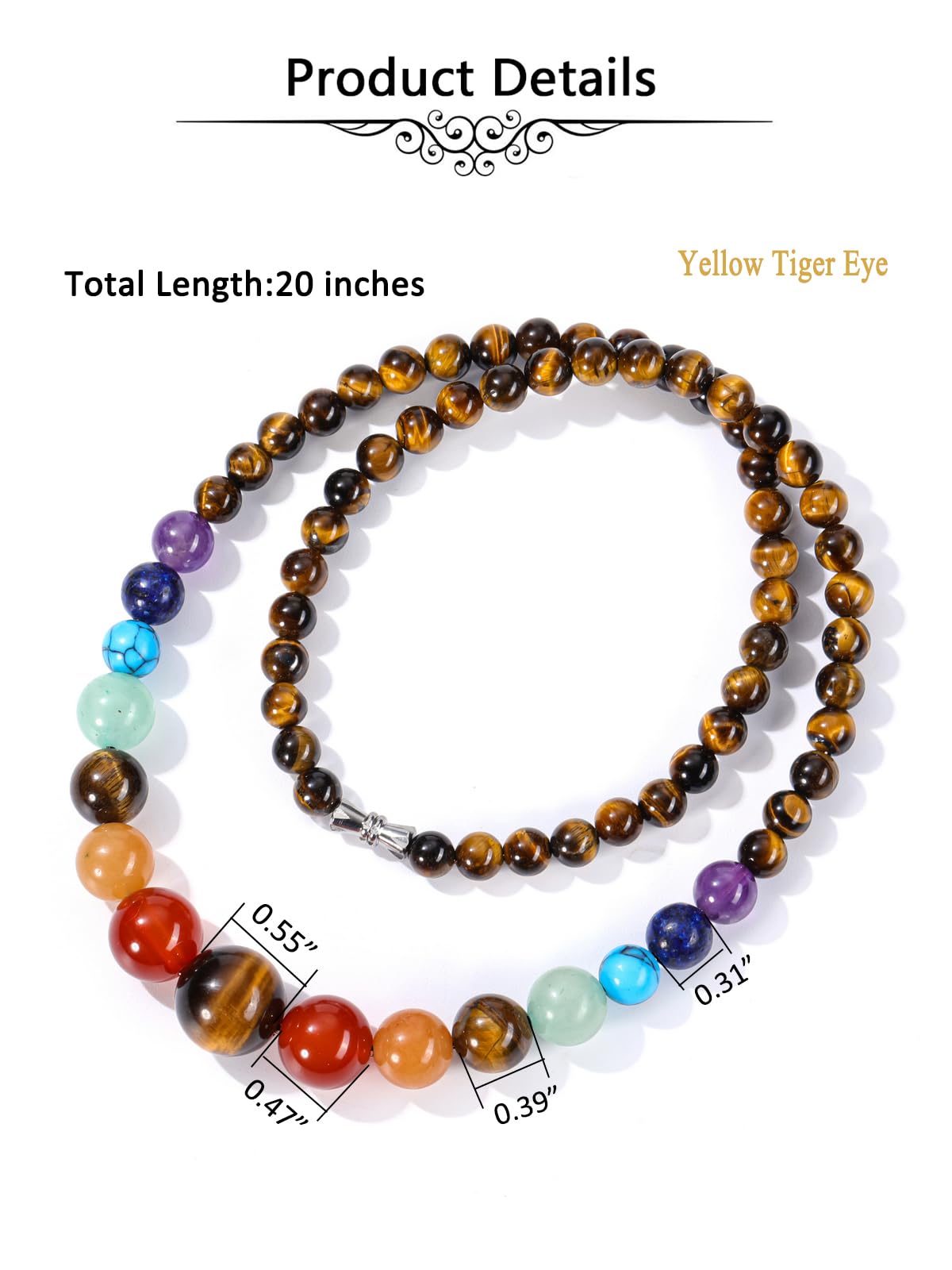 Natural 7 Chakra Gemstone Tiger Eye Necklace for Women (Tiger Eye Crystal)