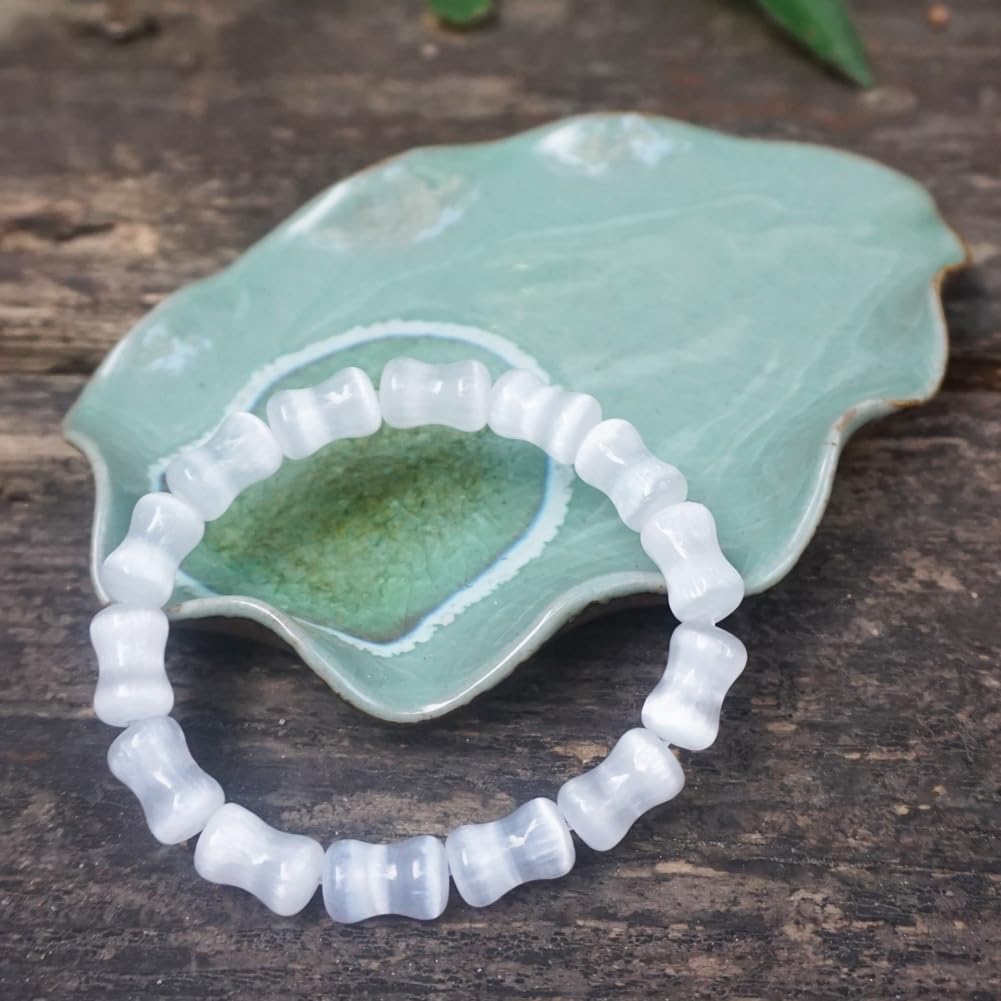8mm Selenite Bracelet White Bamboo Shaped (8mm Selenite Bracelet White Bamboo-Shaped)