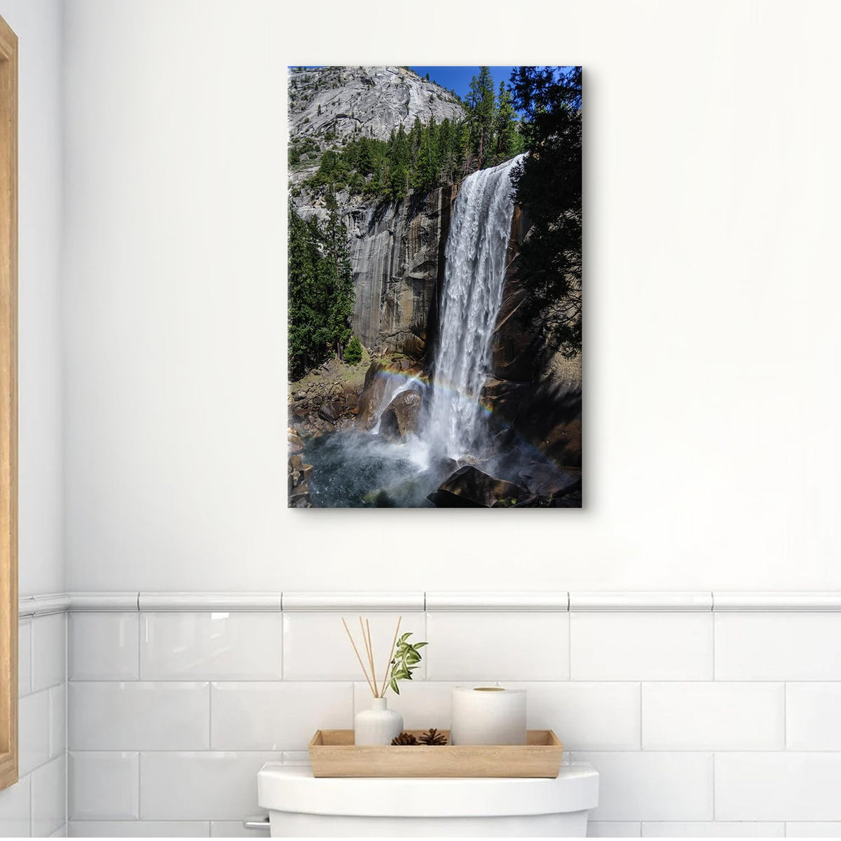 Nature Landscape Wall Art Rainbow Waterfall Canvas Prints for Living Room Yosemite National Park Picture Mountain Forest Painting Poster Travel Scenery Canvas Artwork for Home Decorations 16x24" (24"L x 16"W / Rainbow)