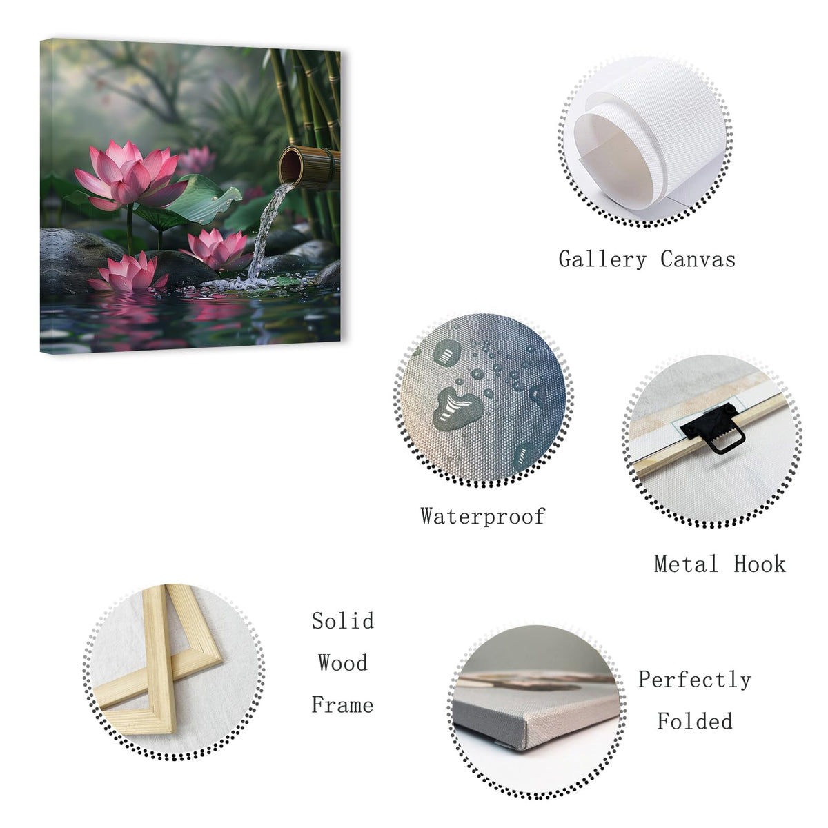 Zen Canvas Wall Art Lotus Flower Picture Prints Pink Water Lily Nature Spa Painting Spiritual Artwork for Meditation Room Decor Framed (Picture-1 / 20"L x 20"W)