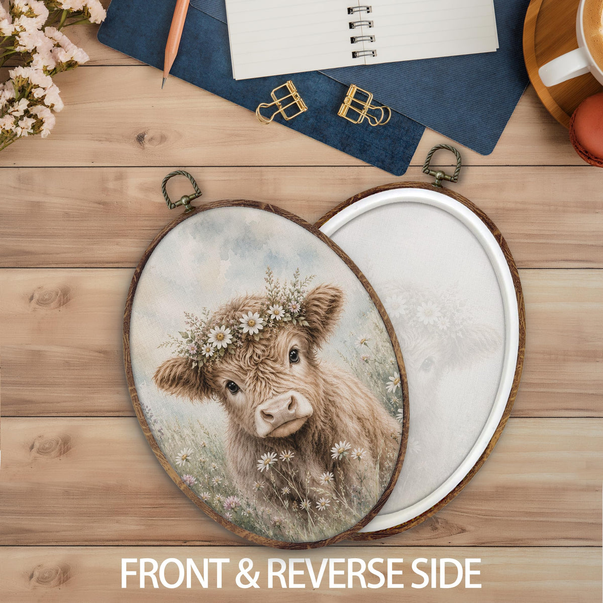 Farmhouse Highland Cow Oval Wall Art Decor (cow)