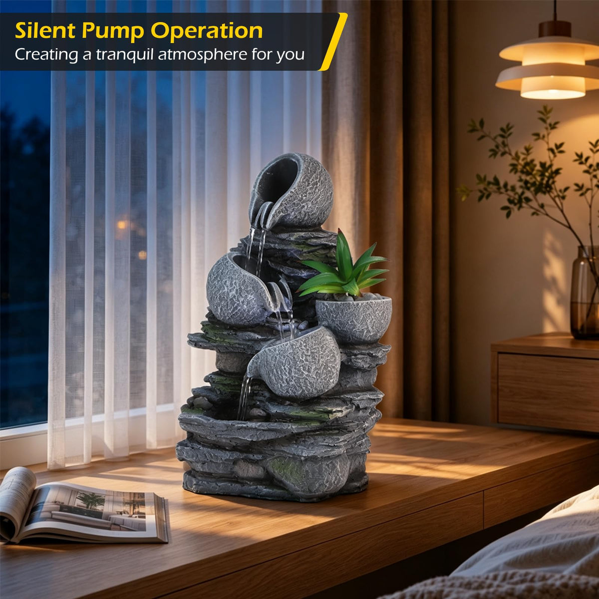 Water Fountain Tabletop Waterfall Fountains Indoor with LED (Style 14)