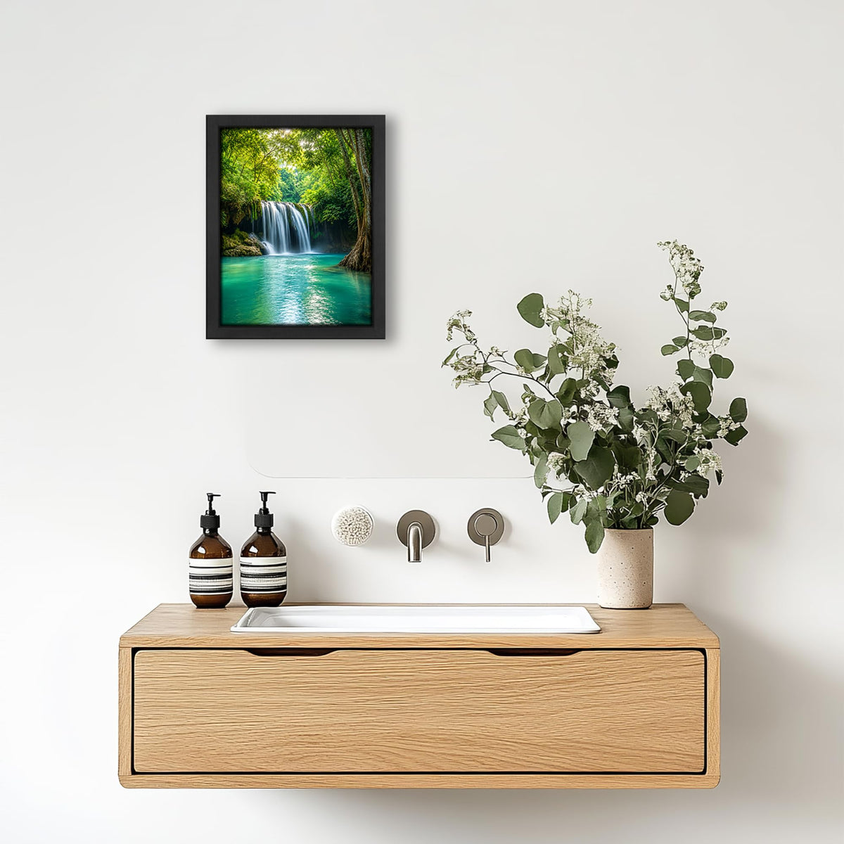 Forest Waterfall Decor Wall Art (Wall Art Framed 30 / 20"L x 16"W)