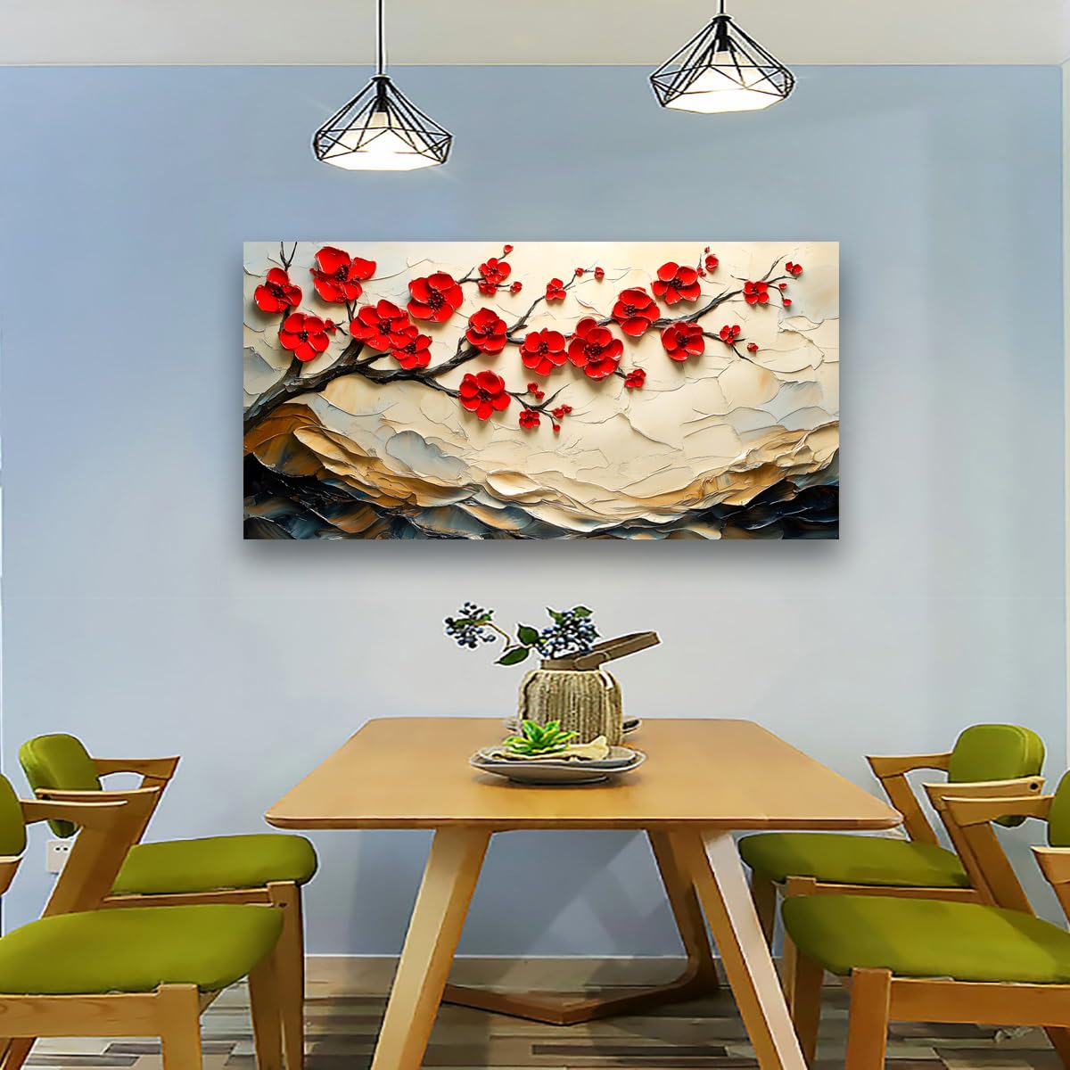 Tree of Life Pictures Canvas Wall Art for Living room Office Bedroom Red Flower Tree Wall Decor (40"L x 20"W / Red Flower Tree of Life)