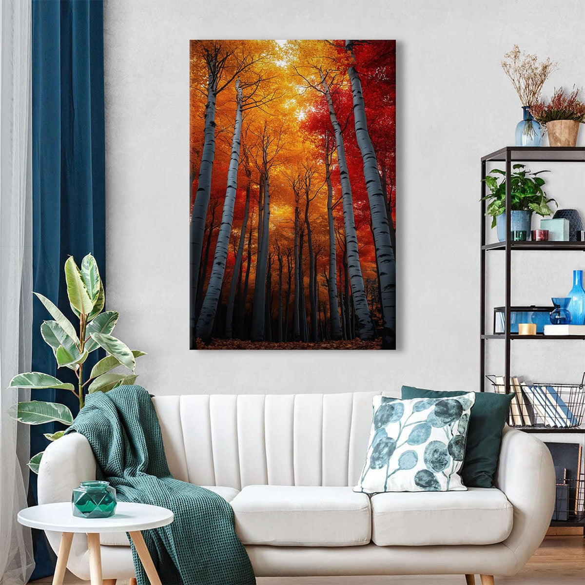 Vintage White Birch Tree Wall Art for Bedroom Nature Autumn Forest Wall Pictures Abstract Golden Leaf Canvas Prints Natural Botanical Photo Paintings Posters Large Artwork Bathroom Decorations 32x48" (32"L x 48"W / Fall01)