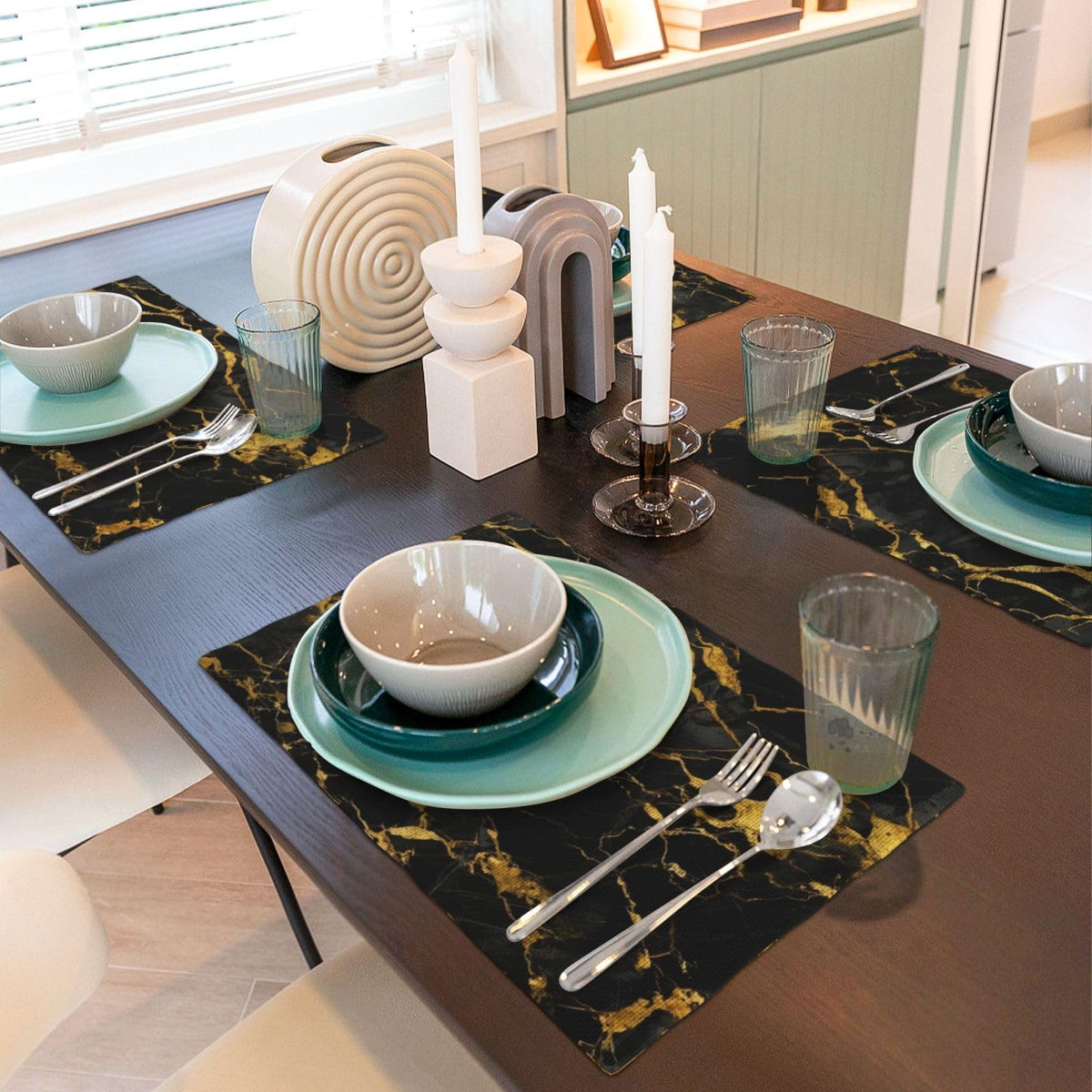 Placemats Black Gold Marble Place Mat Set of 4 Pieces Heat (4PCS / Black Gold Marble)
