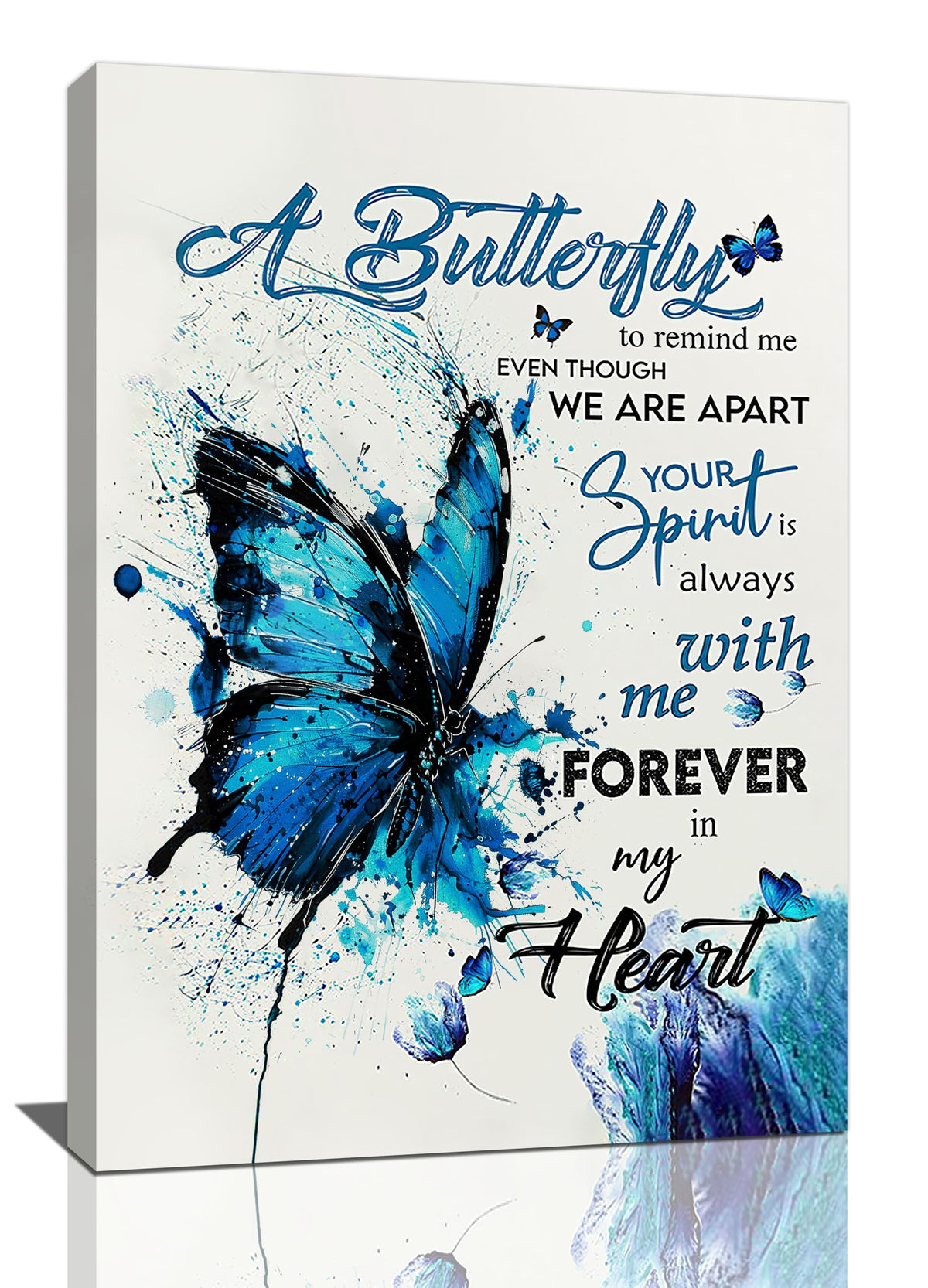 Blue Butterfly Canvas Wall Art Watercolor Butterfly Pictures Wall Decor Inspirational Quotes Prints Painting Framed Artwork Decoration for Bathroom Bedroom Living Room Office 16"x24" (24"L x 16"W / Watercolor Butterfly)
