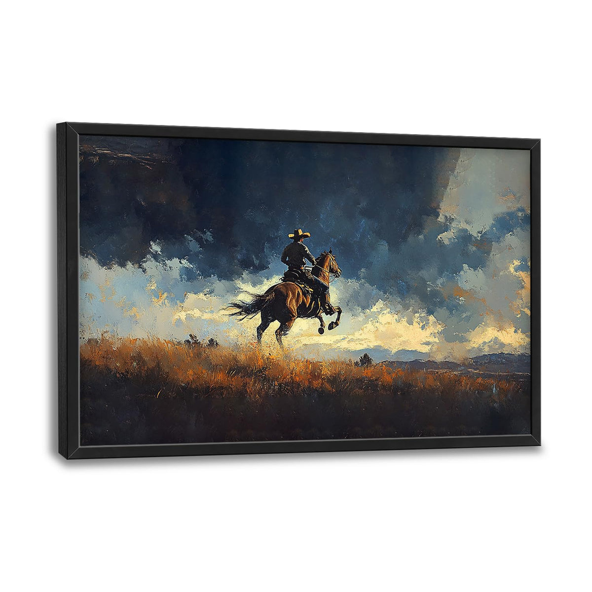 Extra Large Western Cowboy Framed Wall Art for Living Room (36"L x 24"W / Western Cowboy)