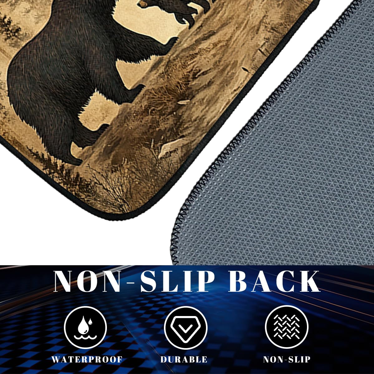 Black Bears Car Floor Mats Set of 4 Old Fashioned Fabric Pine Forest Carpet Front Rear Carpets Mat Non (26.8"L x 17.3"W x 0.4"Th / Black Bears)