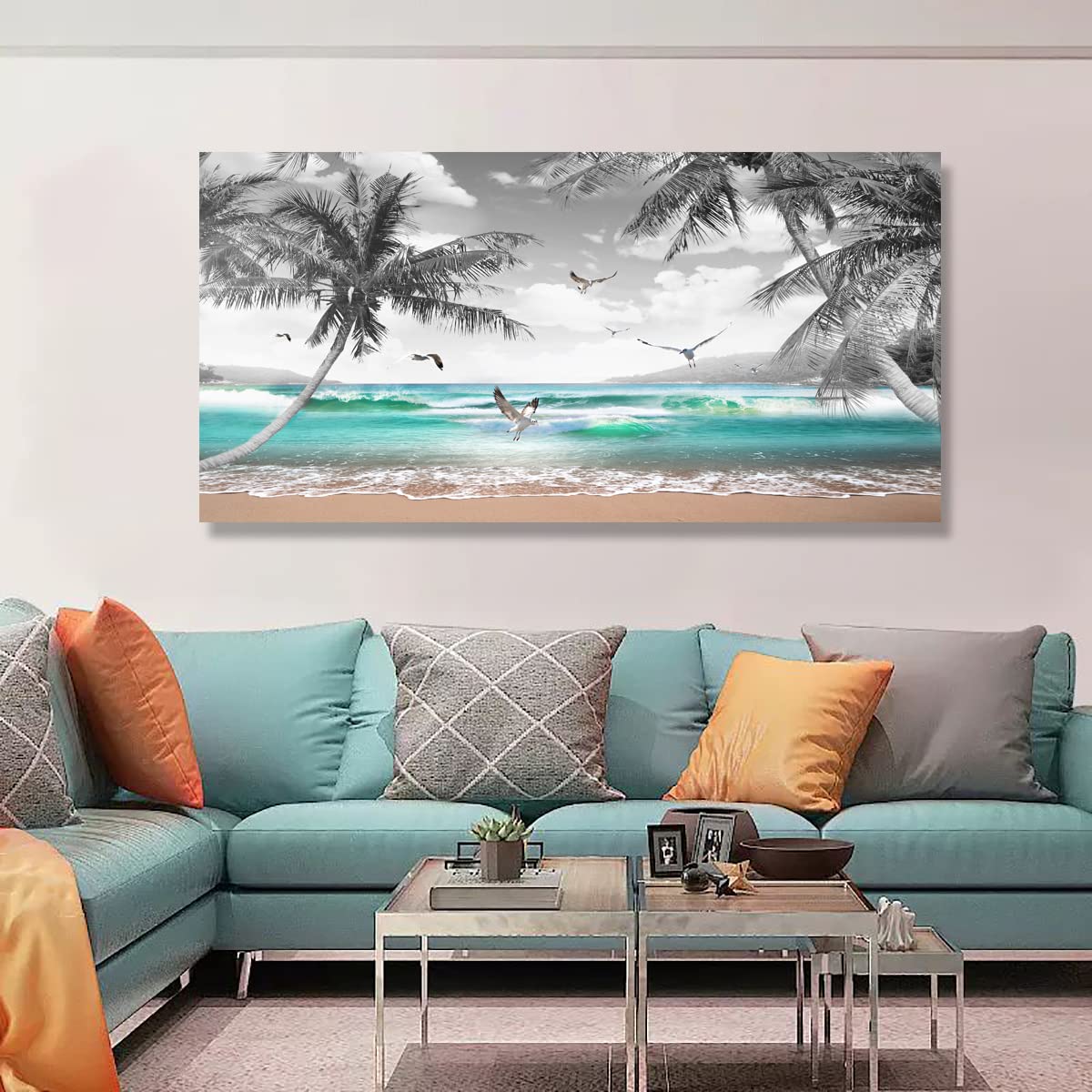 Beach Palm Pictures Canvas Wall Art For Living Room Bedroom Wall Decor (40"L x 20"W / Beach Palm Pictures Canvas Wall Art)
