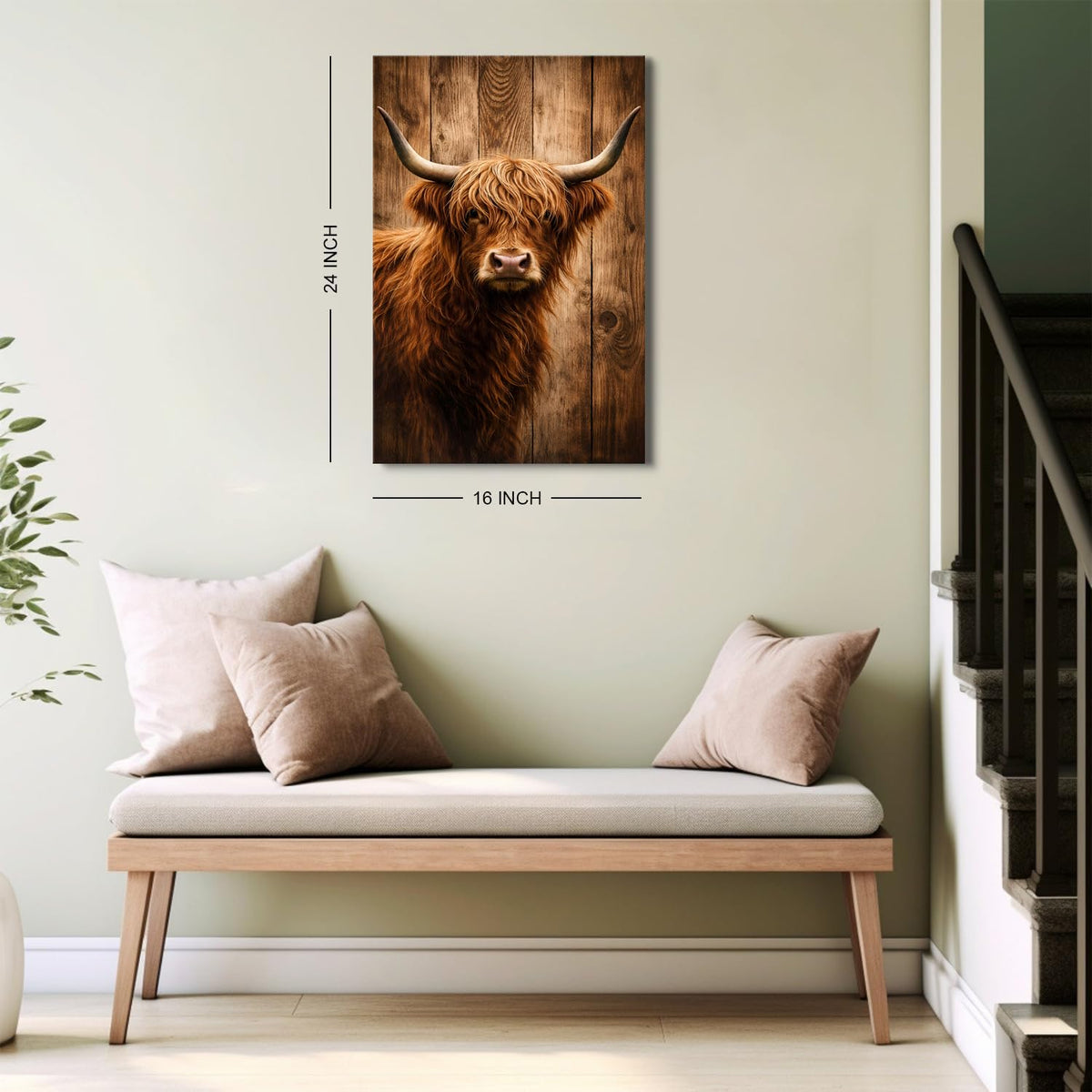 Farmhouse Highland Cow Wall Decor Cow Wall Art Long Haired Scottish Cow Canvas Picture Country Animal Theme Poster Highland Cow Painting Artwork Framed for Living Room Cabin Home Decorations 20x30” (24"L x 36"W / Retro Cow)