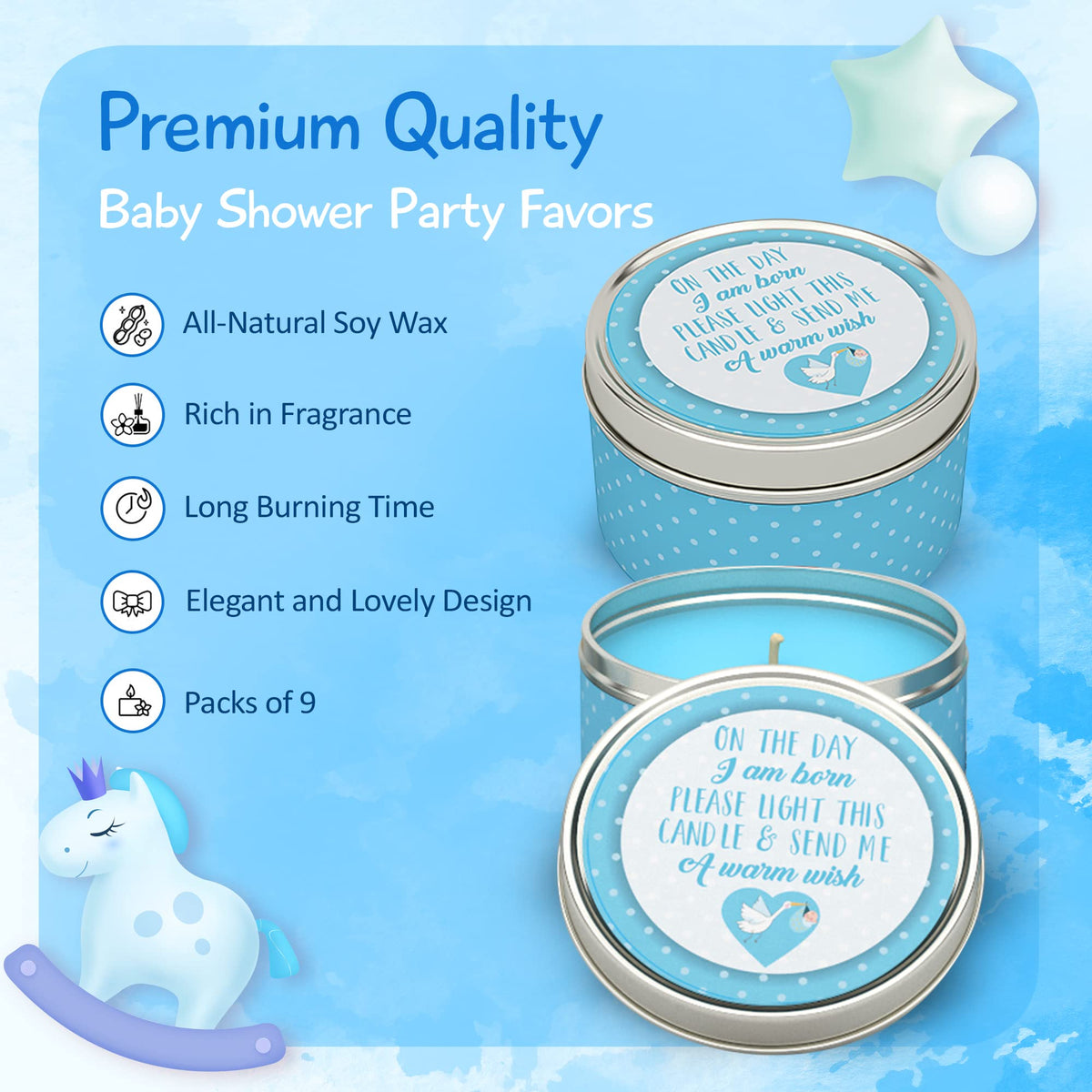 Baby Shower Candle Favors Gift Set (Blue-1-9pk)