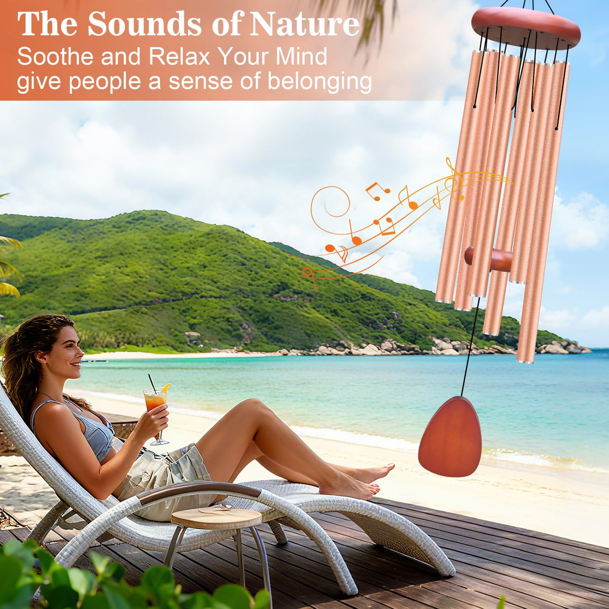 Aluminium Wind Chimes Outside (Rose Gold Wind Chime-36“)