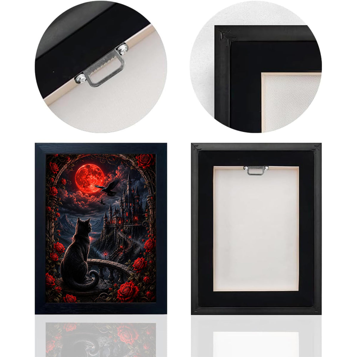 Gothic Black Cat Decor Wall Art (Wall Art Framed 43 / 16"L x 12"W)