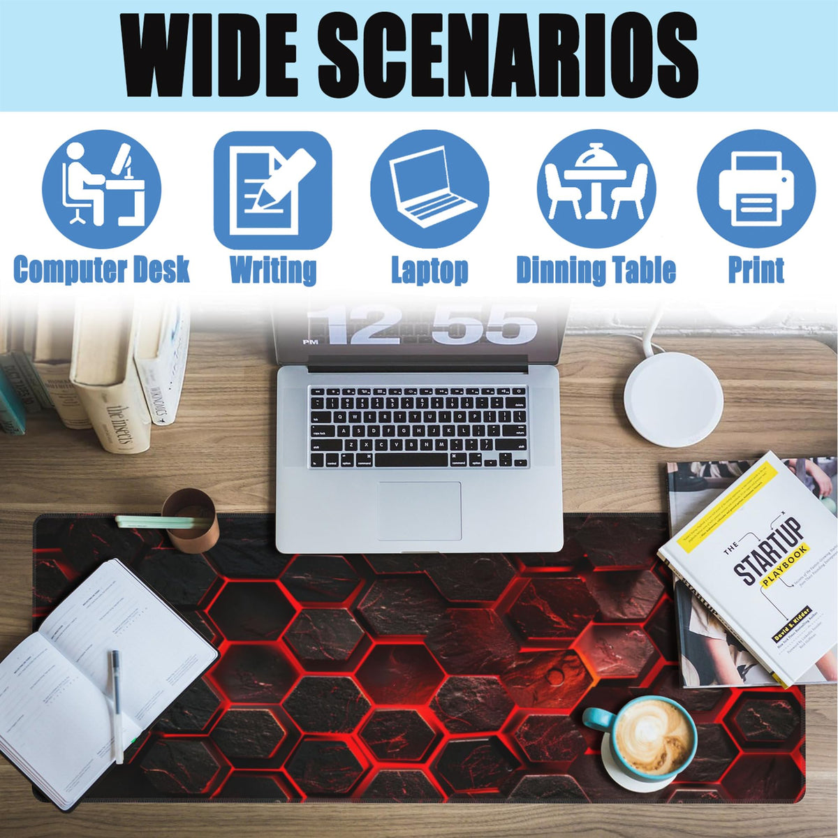 Large Gaming Mouse Pad for Desk (11.8" x 31.5" / Red Honeycomb Science Technology)
