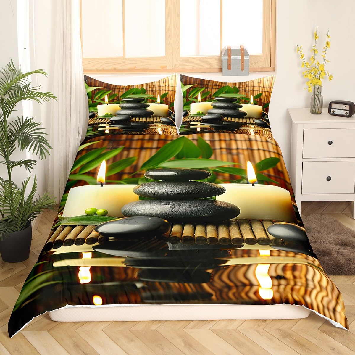 Zen Stones Print Bedding Set Twin Size for Kids Boys Bedroom (Cyj12003tj / Twin 68"x90")