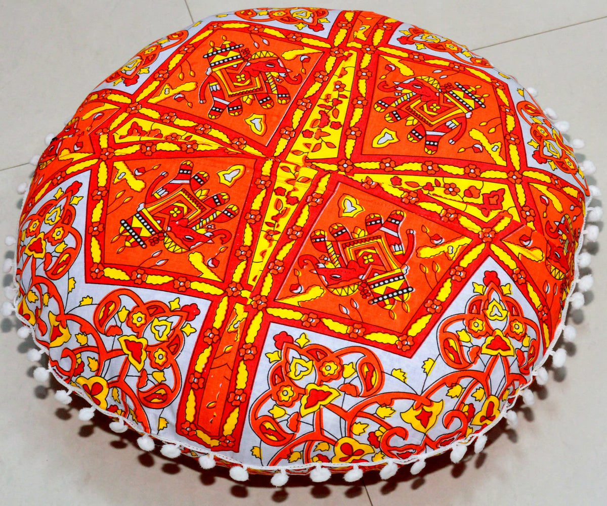 Large Round seat Floor Cushion Chair Ottoman Cover Pouf Pillow Meditation Floor Cushions for Adults Seating pouffe Ottoman Throw Covers Craft Room Furniture for Sitting Cover 22 Inches (Orange)