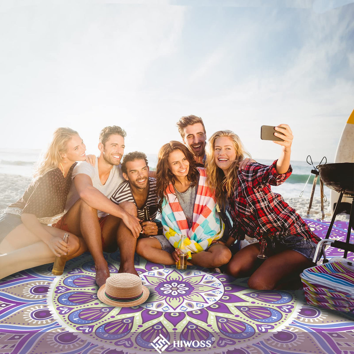 Beach Blanket Waterproof Sandproof Oversized 95”x 80” (Purple)