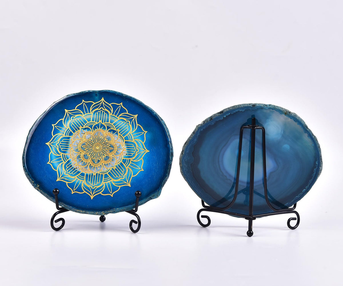 4 5" Blue Agate Slice Tree of Life (Blue Mandala / 4-5 INCH)