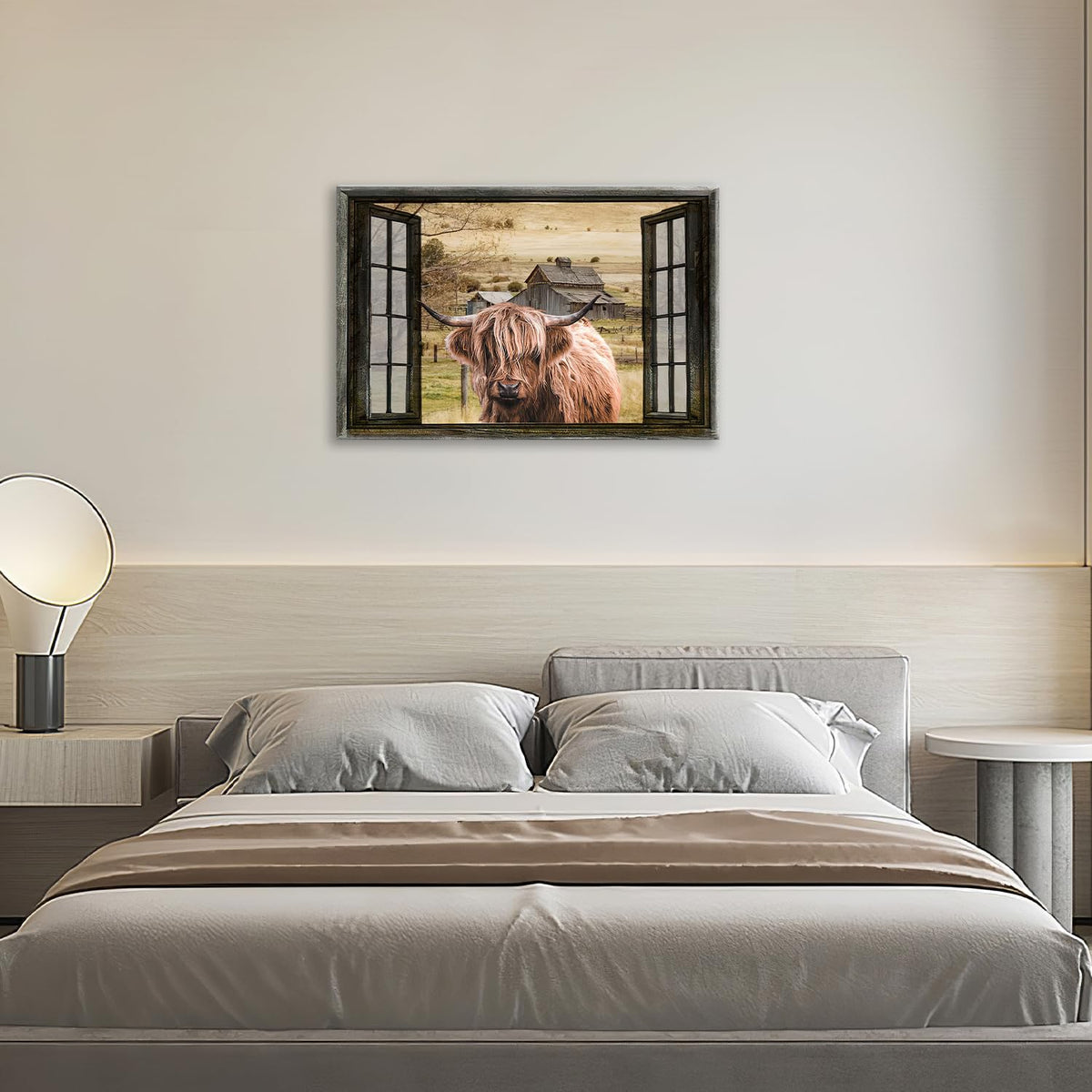 Highland Cow Wall Art Rustic Window Highland Cow Pictures Wall Decor Farmhouse Country Barn Canvas Prints Decorations Painting Artwork Office Home Decor For Bathroom Bedroom Dining Room 16L" X 24W" (Highland Cow / 16"L x 24"W)