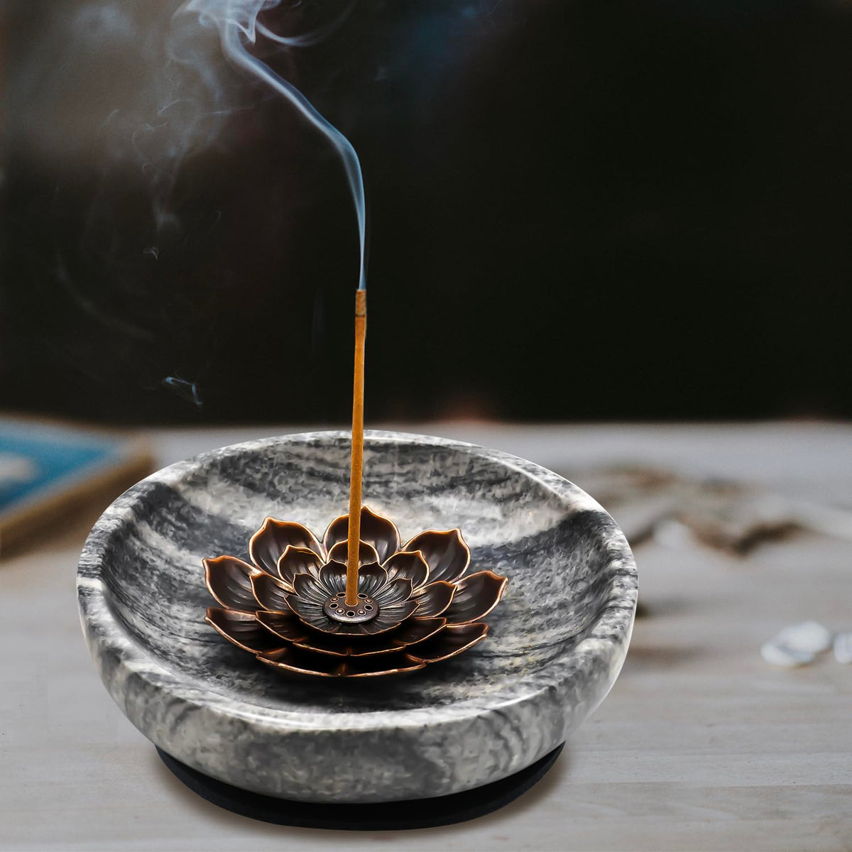 SuperLarge Handmade Natural Marble Incense Holder for Sticks and Cones (Gray / Large)