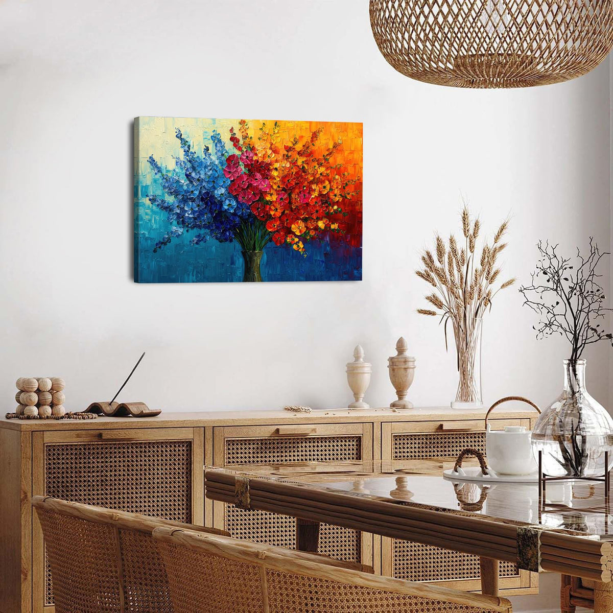 Abstract Floral Wall Art Botanical Wildflowers Bouquet Wall Decor for Bathroom Colorful Daisy Poppy Canvas Print Painting Aesthetic Flower Picture Blossom Plants Artwork Bedroom Home Decoration 16x24" (24"L x 16"W / Abstract Bouquet)