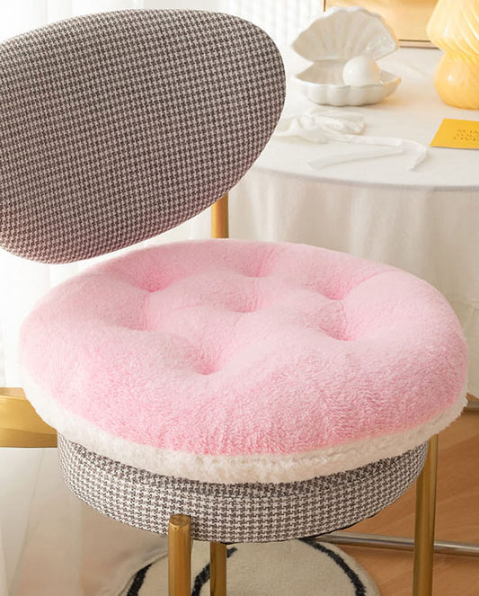 Comfortable Square and Round Artificial Lambswool Chair Pads (14 inch(35cm) / Round-pink&white)